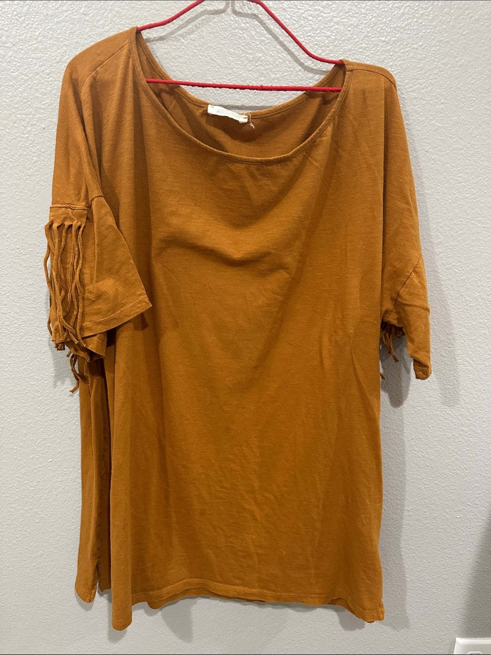Women’s Fringe Sleeve Cotton Top - Rust